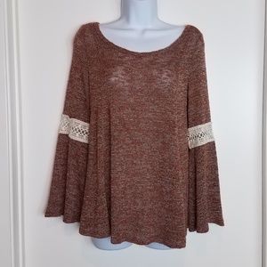 Orange Knit Bell Sleeve Boho Top